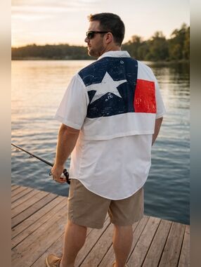 Magellan Outdoors Fish Gear Shirt 3XL | Texas Flag Back Fishing Button Down
